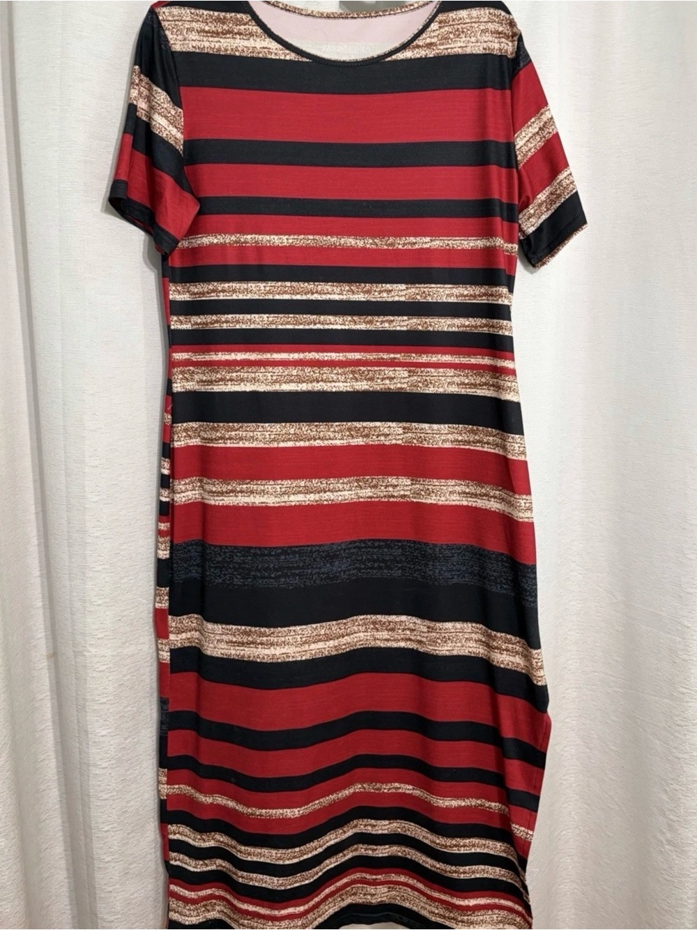 Source Unknown Red, Black & Gold Striped Maxi Dress
